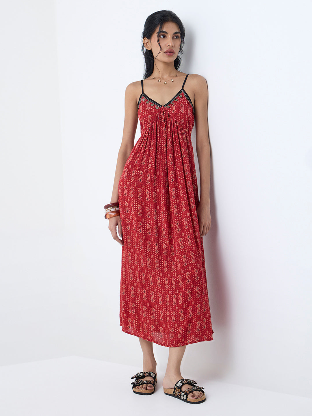 Bombay Paisley Red Printed Empire A-Line Dress