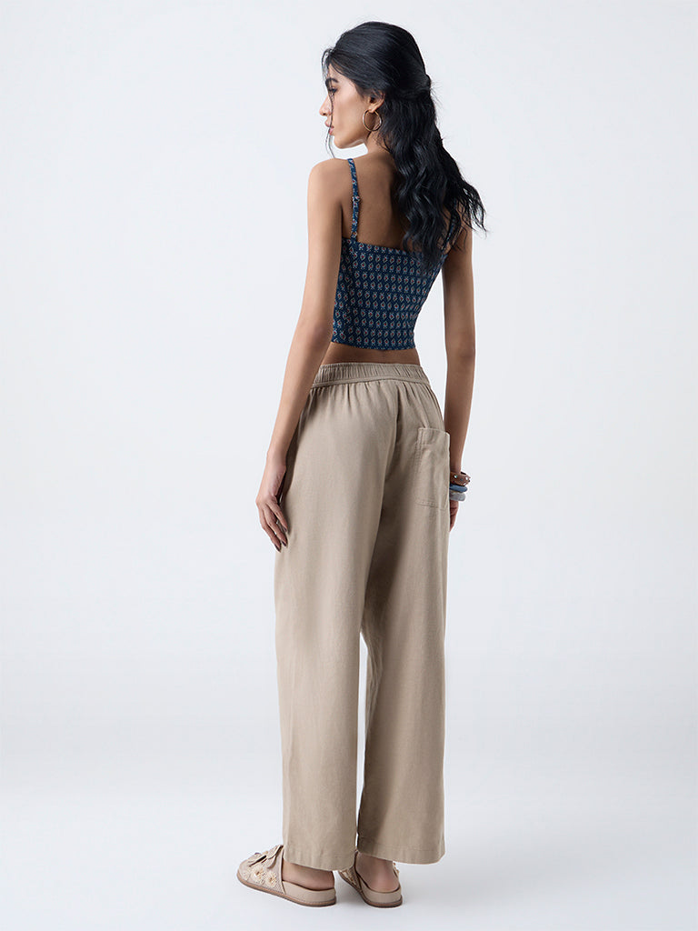 Bombay Paisley Beige Solid Cotton-Blend Pants