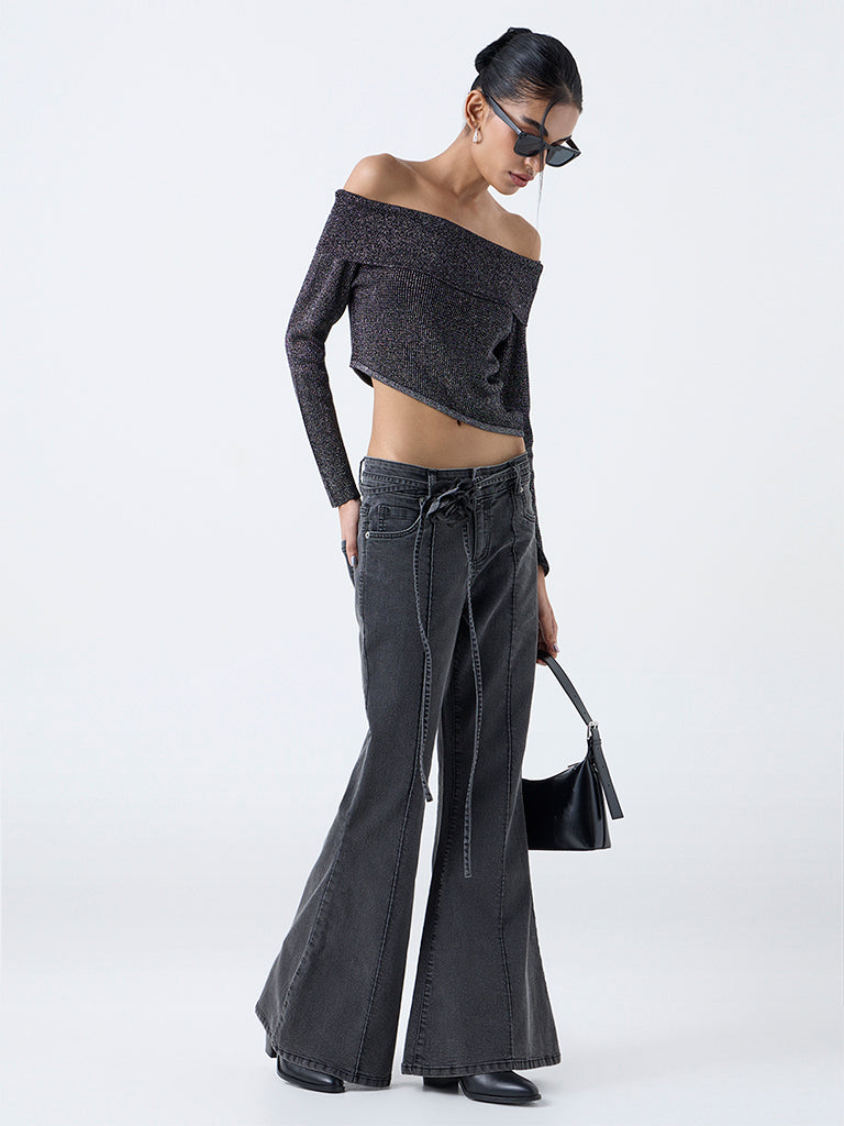 Nuon Grey High-Rise Flared Jeans