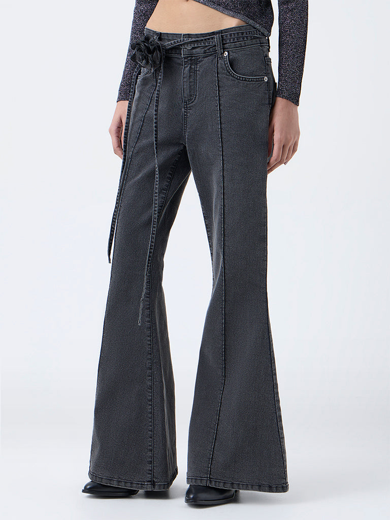 Nuon Grey High-Rise Flared Jeans