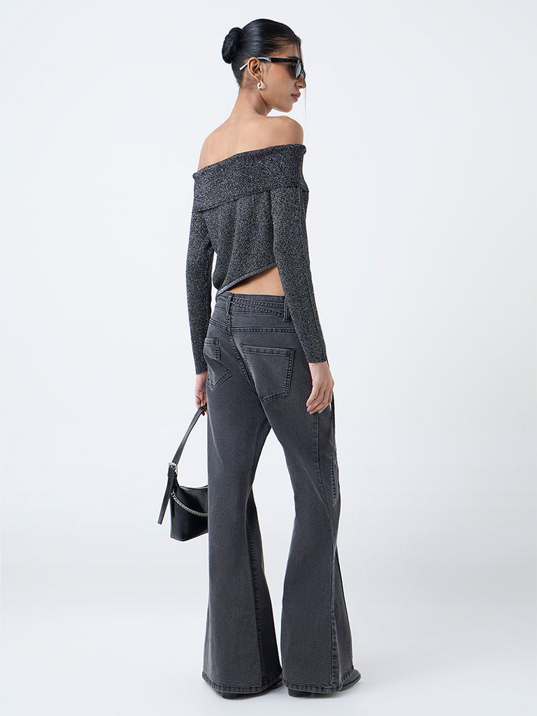 Nuon Grey High-Rise Flared Jeans