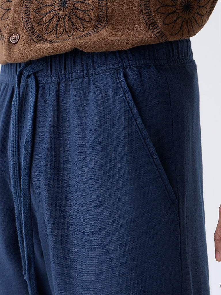 ETA Navy Relaxed-Fit Mid-Rise Cotton-Blend Pants