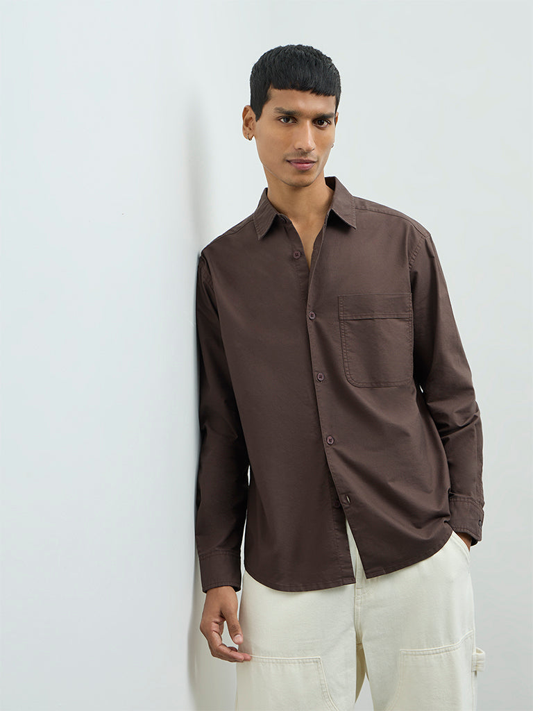 Nuon Brown Relaxed-Fit Cotton Shirt