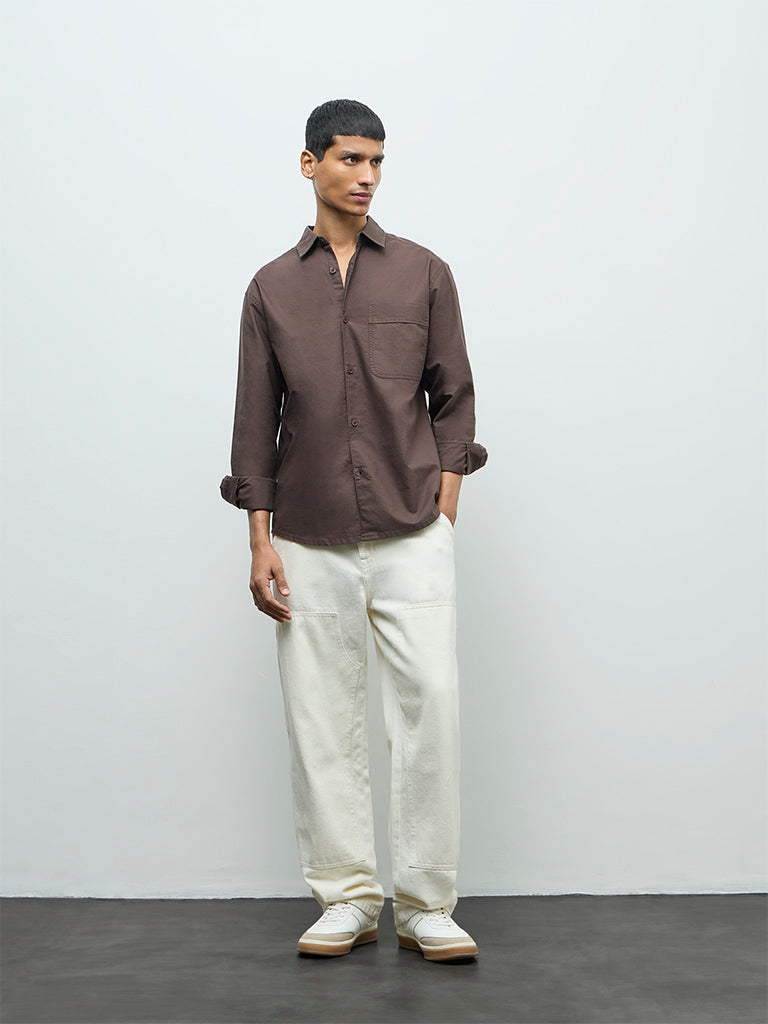 Nuon Brown Relaxed-Fit Cotton Shirt