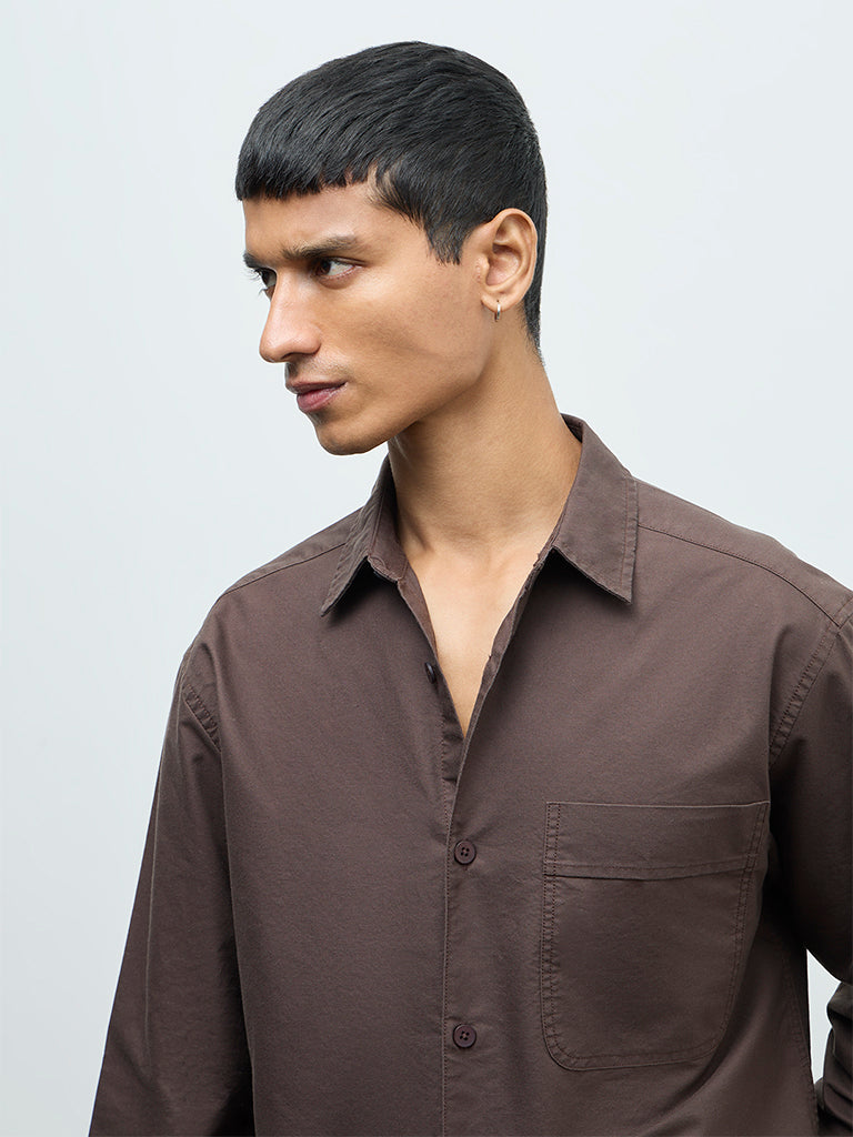 Nuon Brown Relaxed-Fit Cotton Shirt