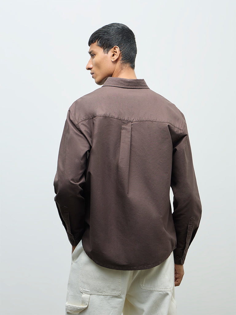 Nuon Brown Relaxed-Fit Cotton Shirt