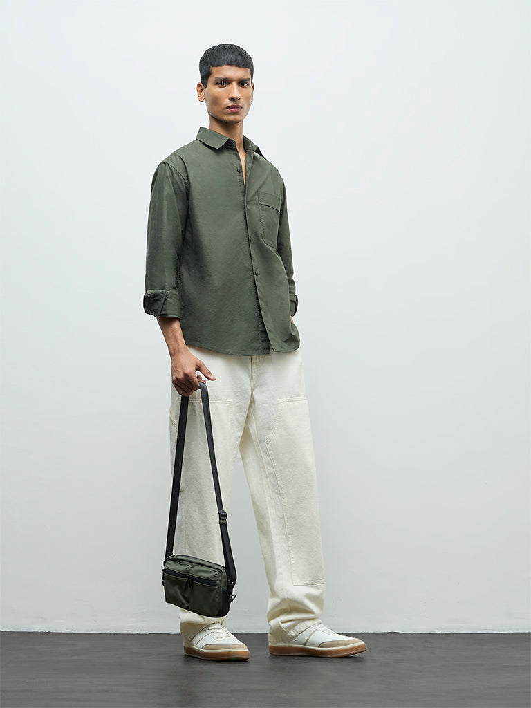 Nuon Olive Relaxed-Fit Cotton Shirt