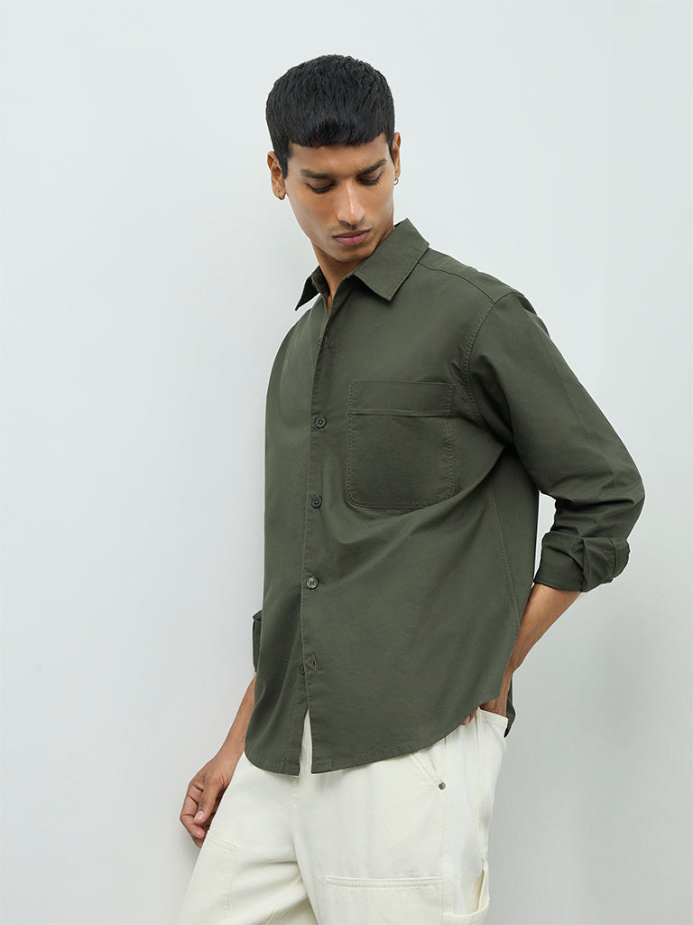 Nuon Olive Relaxed-Fit Cotton Shirt