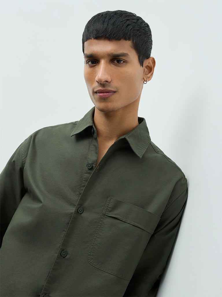 Nuon Olive Relaxed-Fit Cotton Shirt