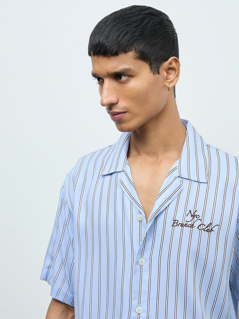 Nuon Blue Striped Relaxed-Fit Shirt