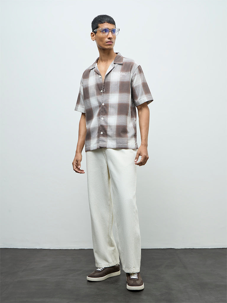 Nuon Brown Checks Pattern Relaxed-Fit Cotton Shirt