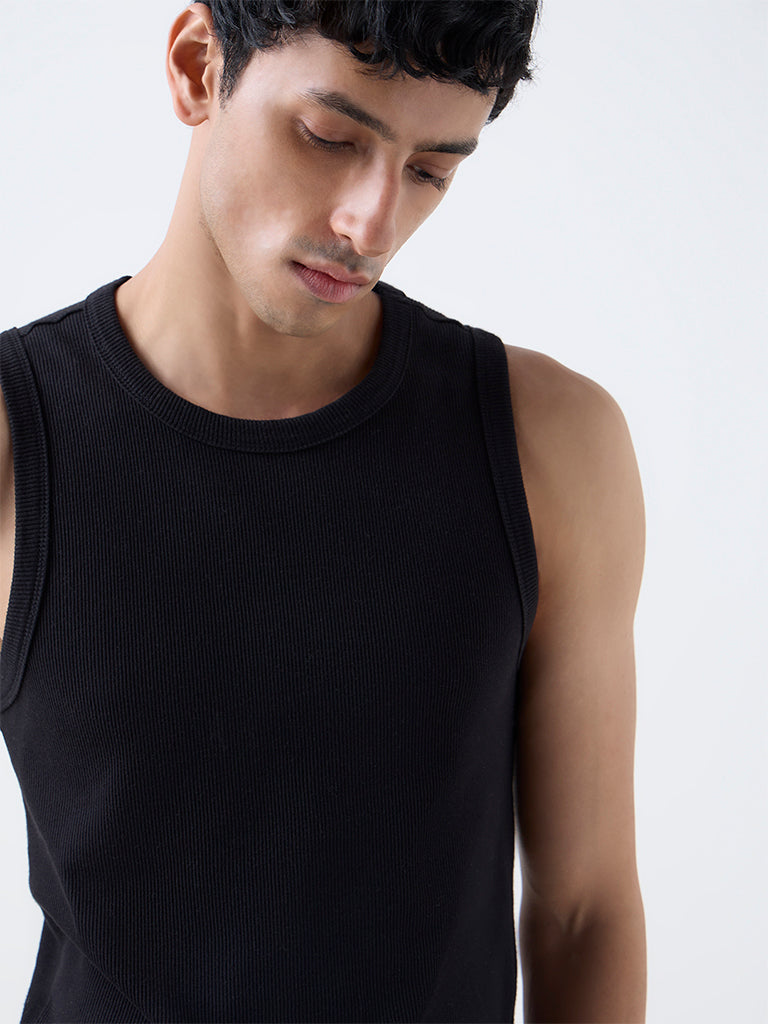Nuon Black Ribbed Slim-Fit Cotton-Blend T-Shirt