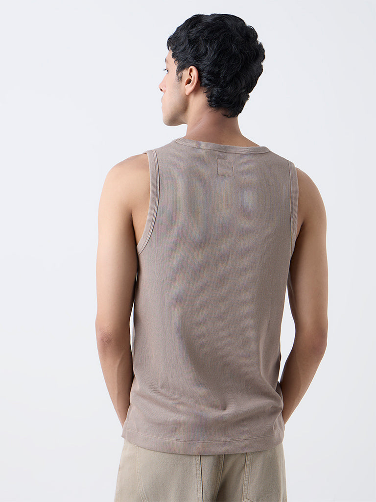 Nuon Light Brown Ribbed Slim-Fit Cotton-Blend T-Shirt