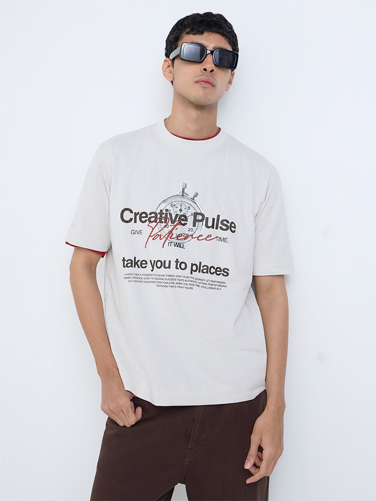 Nuon Off-White Graphic Printed Relaxed-Fit Cotton T-Shirt