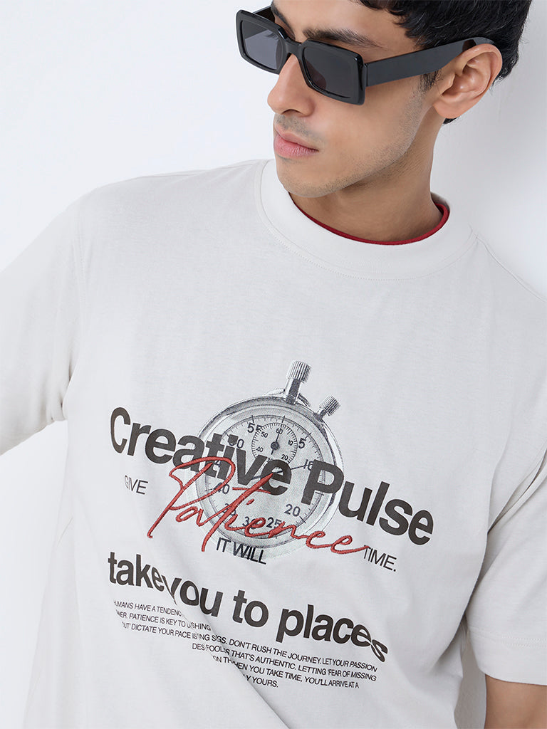 Nuon Off-White Graphic Printed Relaxed-Fit Cotton T-Shirt