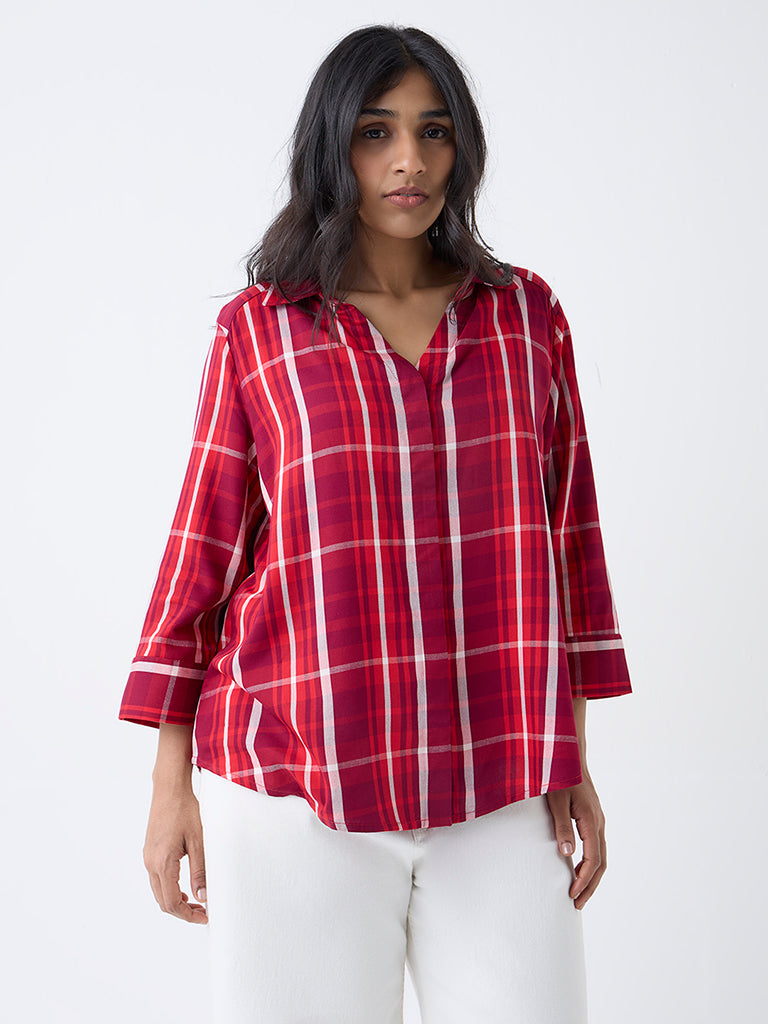 Gia Red Checks Printed Shirt