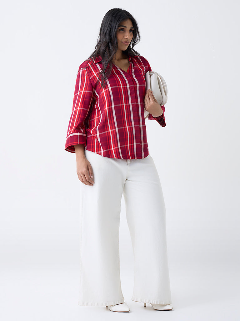 Gia Red Checks Printed Shirt