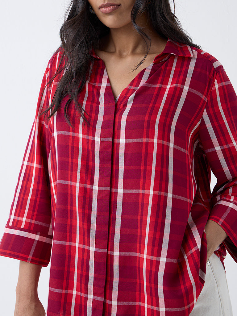 Gia Red Checks Printed Shirt