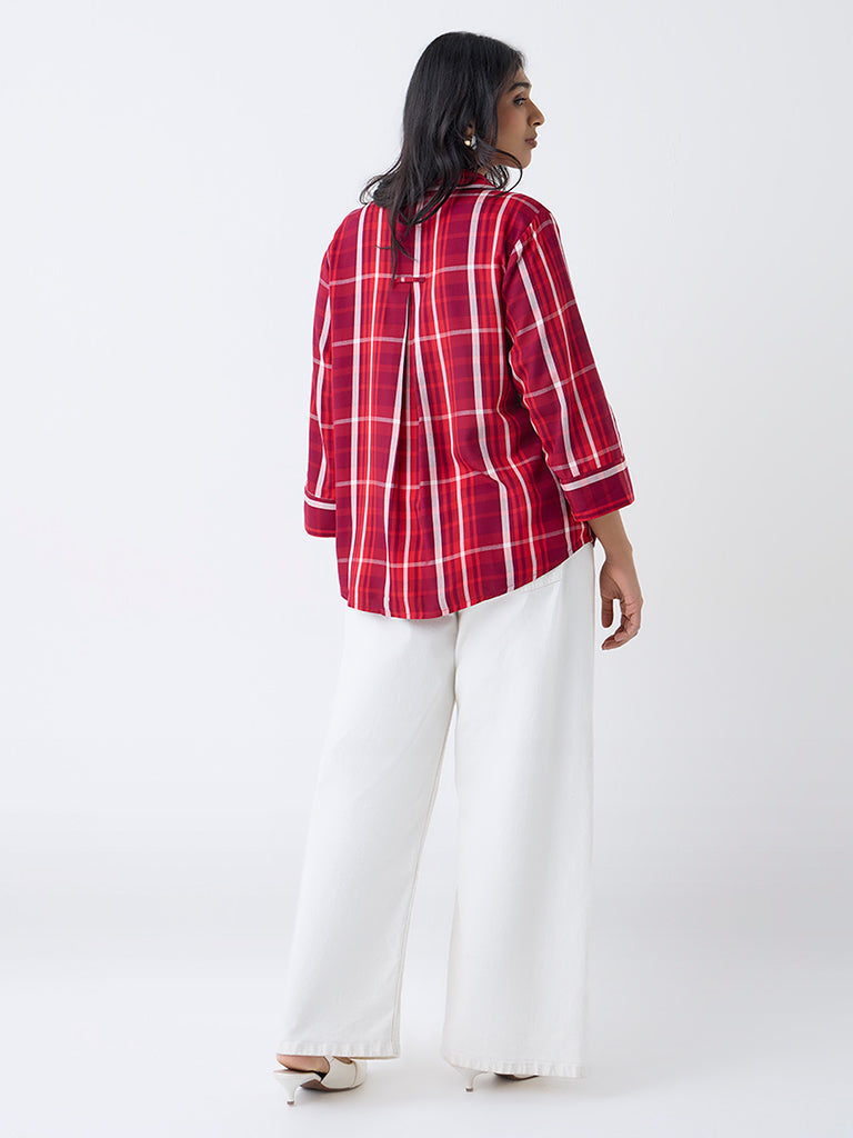 Gia Red Checks Printed Shirt