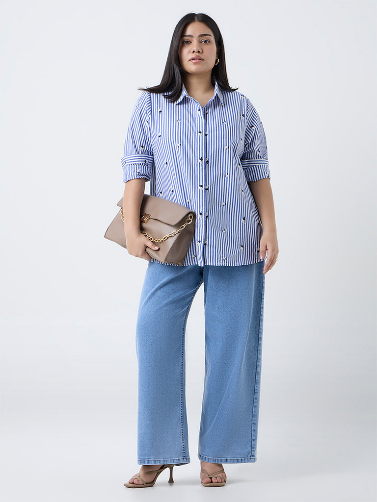 Gia Blue Striped Cotton Shirt