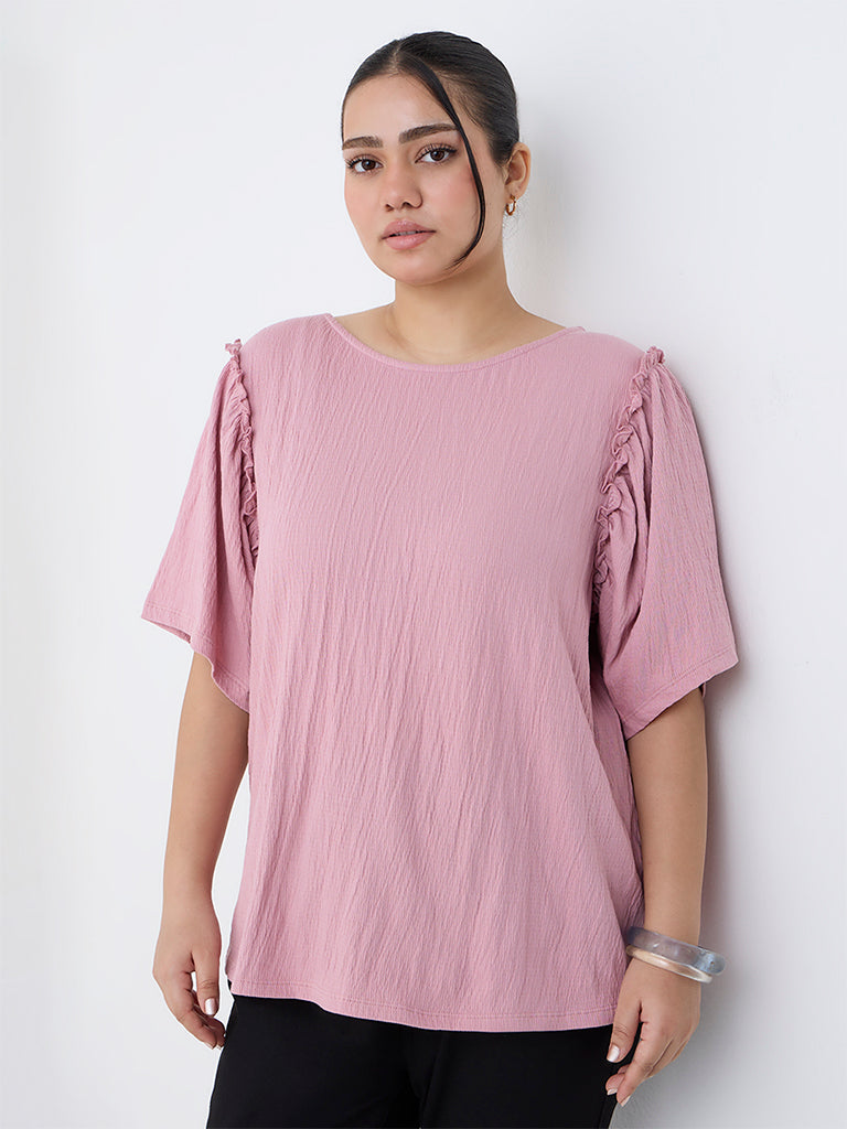 Gia Dusty Pink Crinkle-Textured Cotton Top