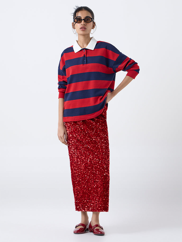 Nuon Navy Striped Cotton Sweatshirt