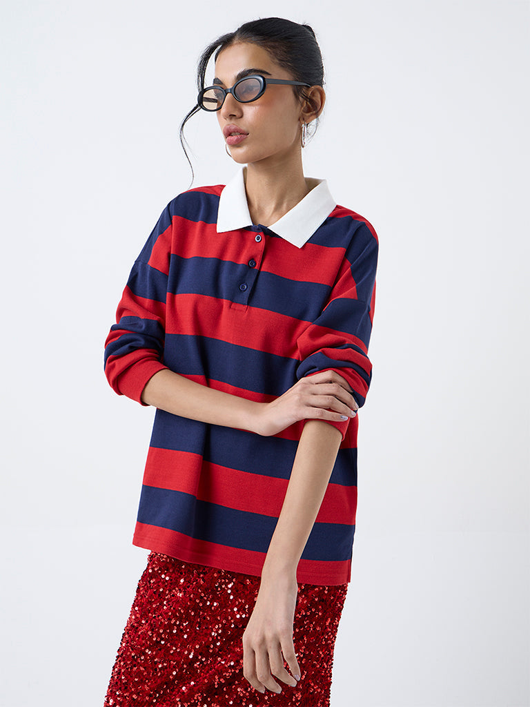 Nuon Navy Striped Cotton Sweatshirt