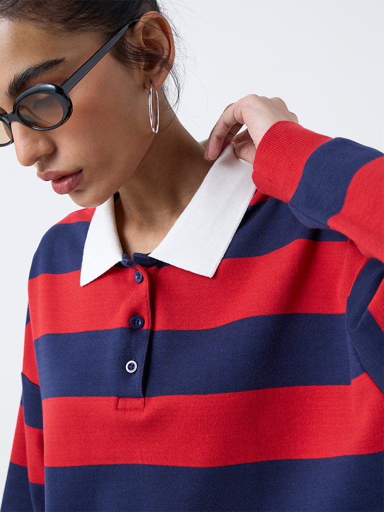 Nuon Navy Striped Cotton Sweatshirt
