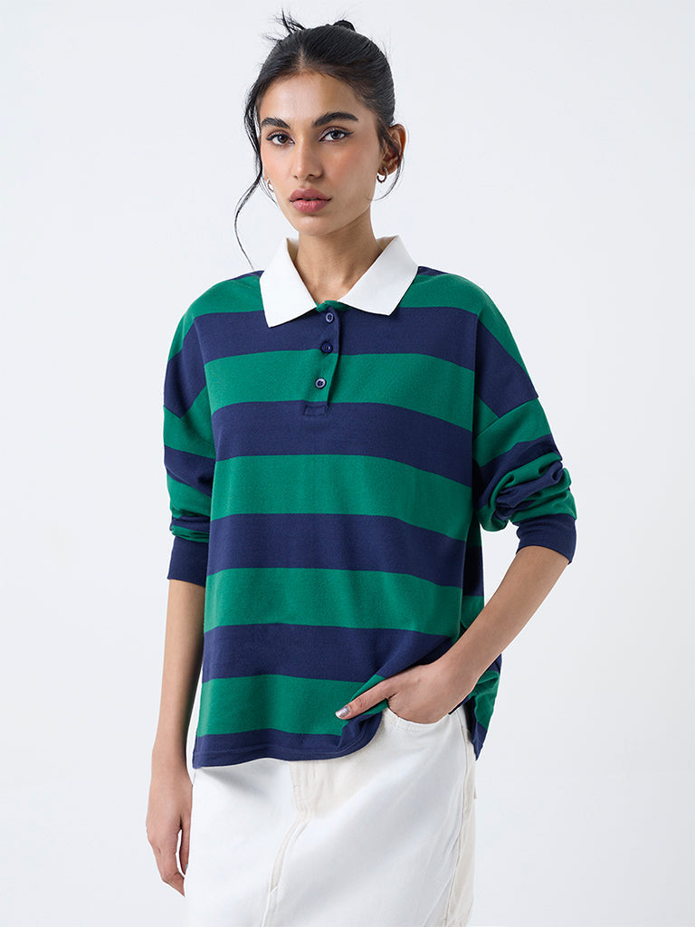 Nuon Green Striped Cotton Sweatshirt
