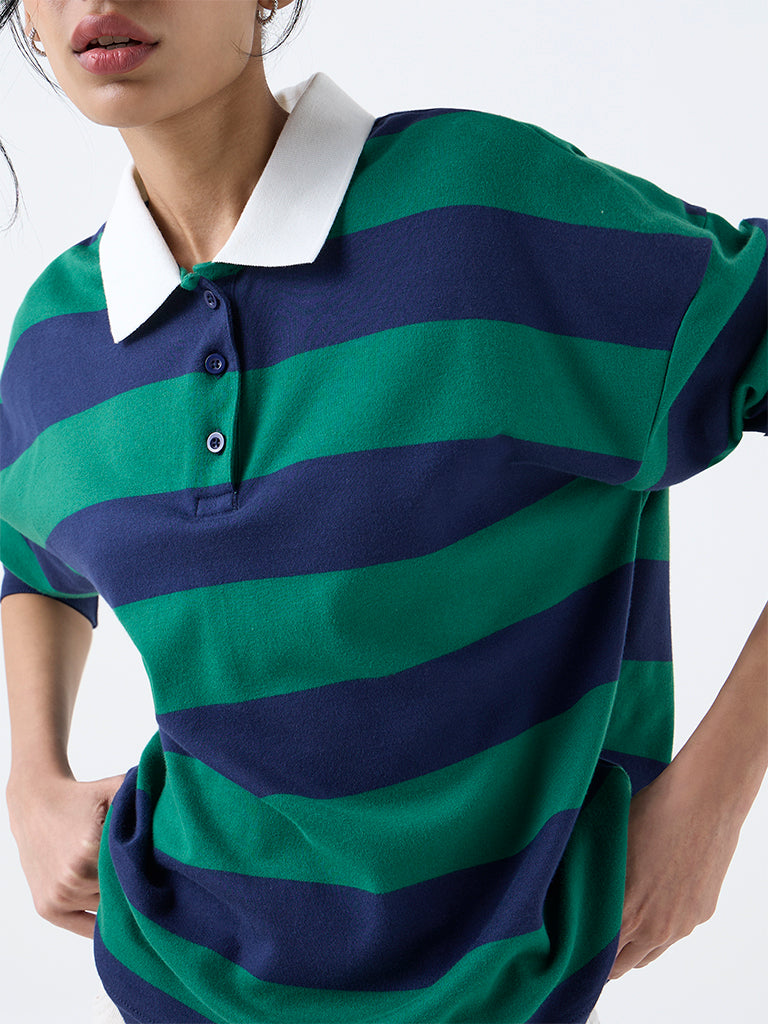Nuon Green Striped Cotton Sweatshirt