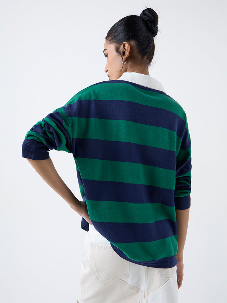 Nuon Green Striped Cotton Sweatshirt
