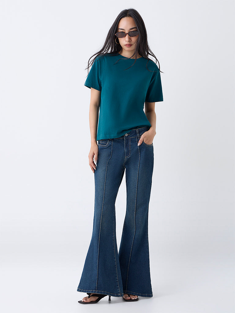 LOV Teal Solid Cotton T-Shirt