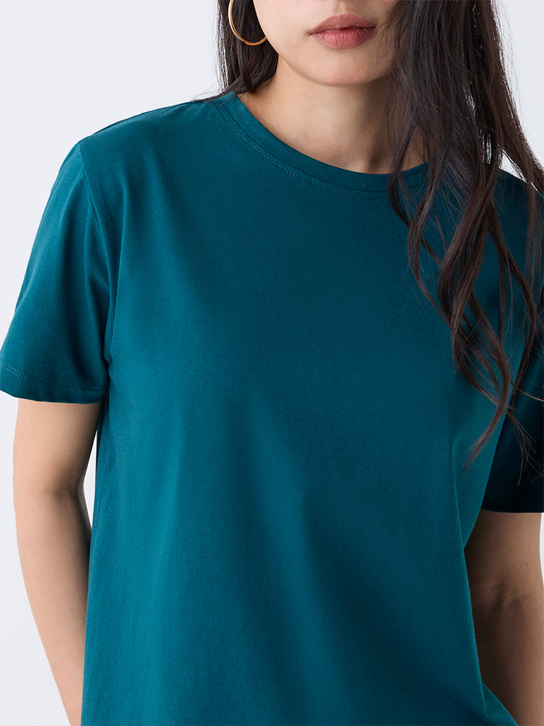 LOV Teal Solid Cotton T-Shirt