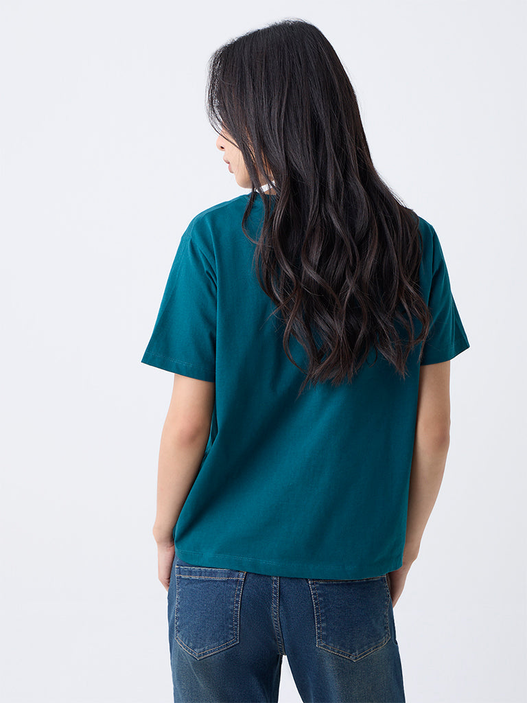 LOV Teal Solid Cotton T-Shirt