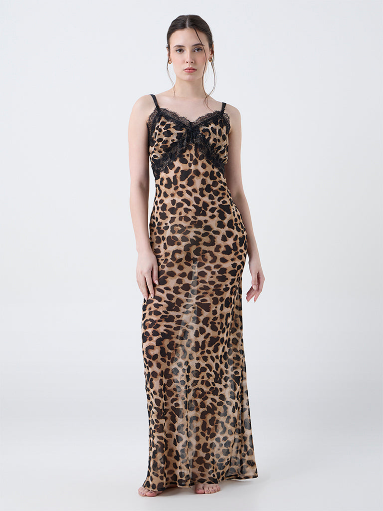 Wunderlove Brown Animal Printed Slip Dress