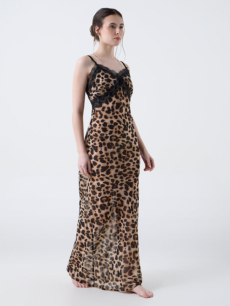 Wunderlove Brown Animal Printed Slip Dress