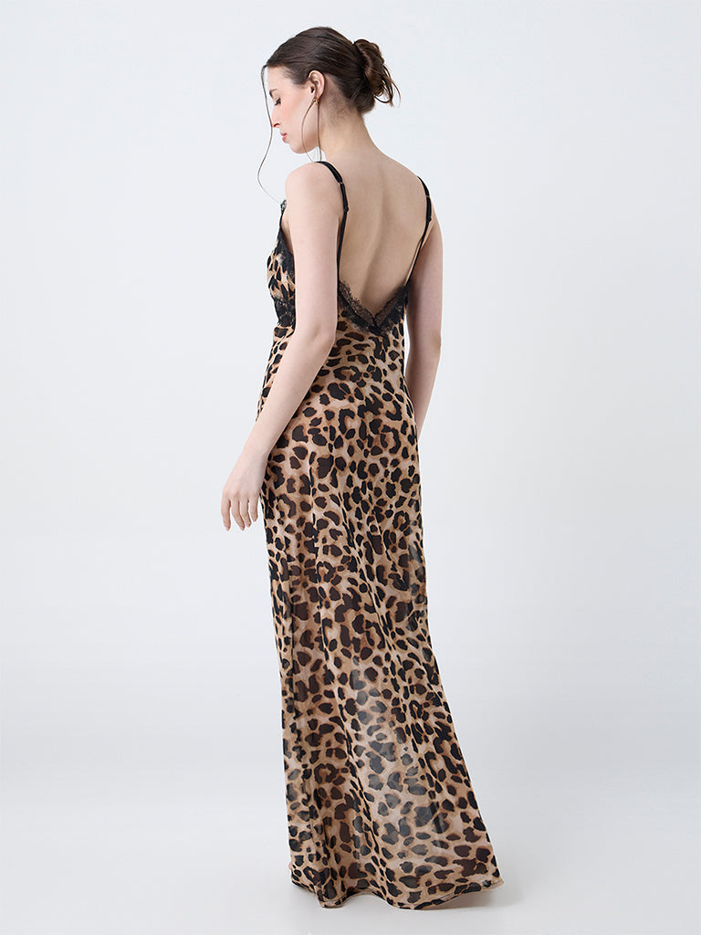 Wunderlove Brown Animal Printed Slip Dress