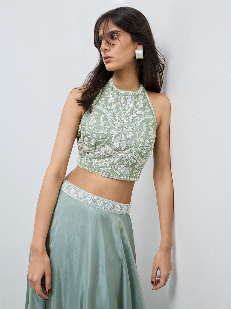 Vark Mint Embellished Halter-Neck Top