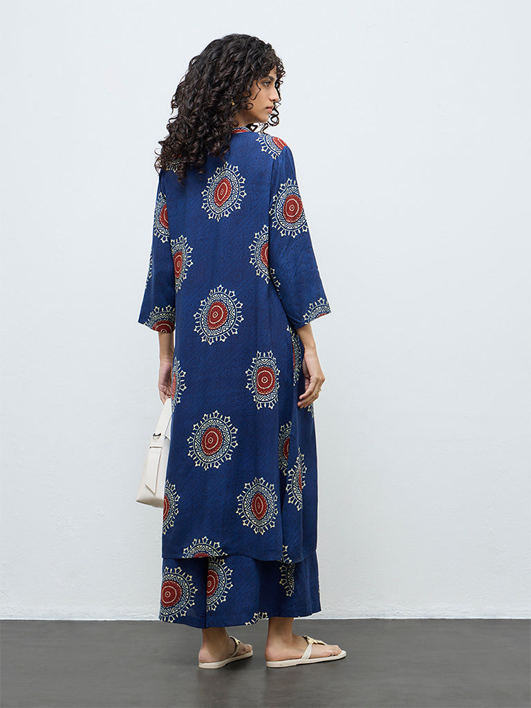 Utsa Indigo Geometric Printed A-Line Kurta