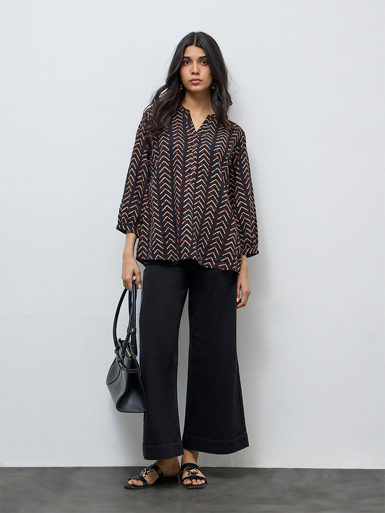 Utsa Black Chevron Printed Tunic