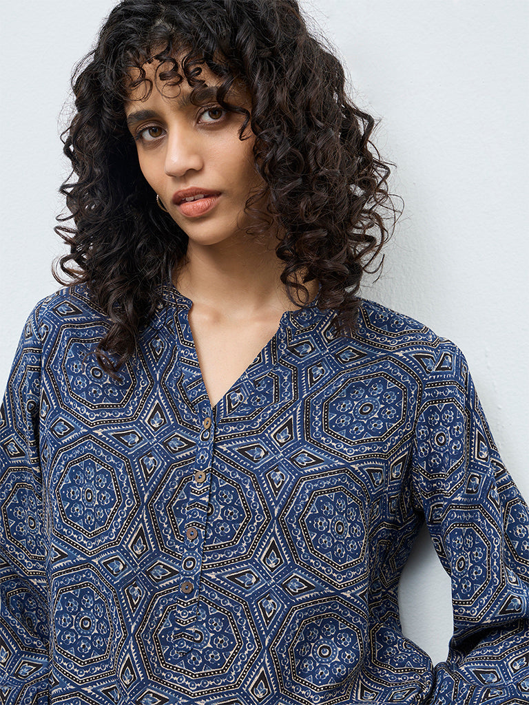 Utsa Blue Printed Tunic