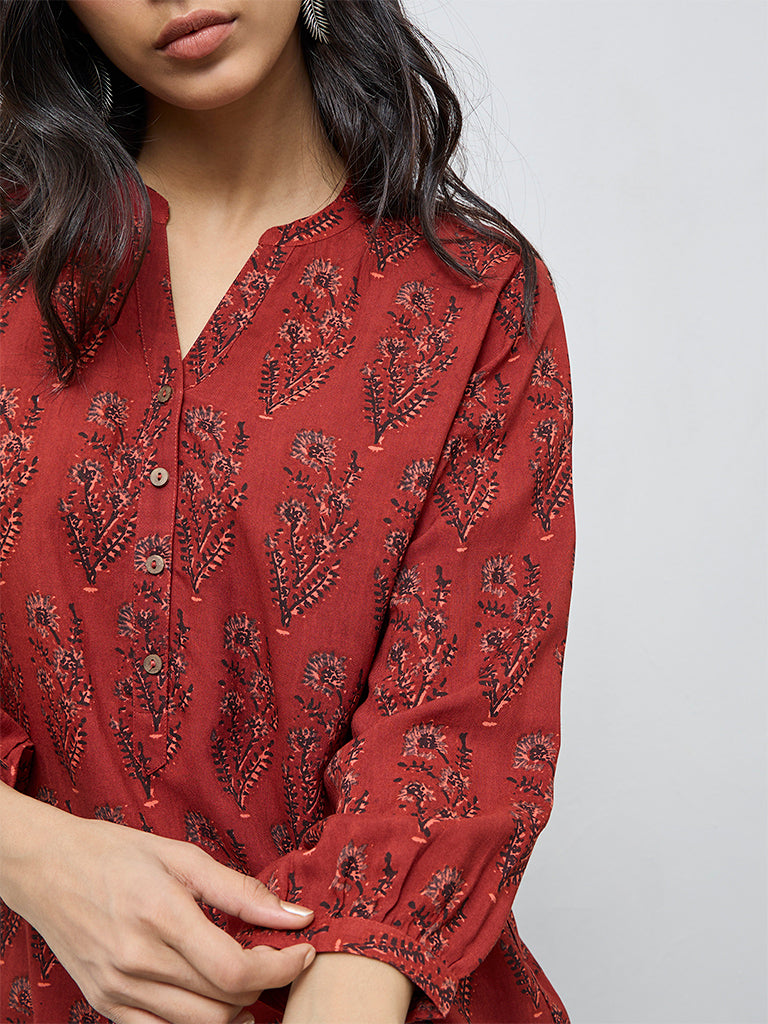 Utsa Red Botanical Printed Tunic