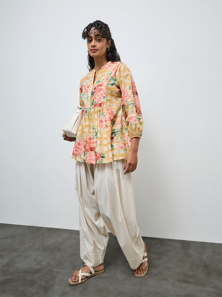 Utsa Off-White Cotton-Blend Dhoti-Style Pants