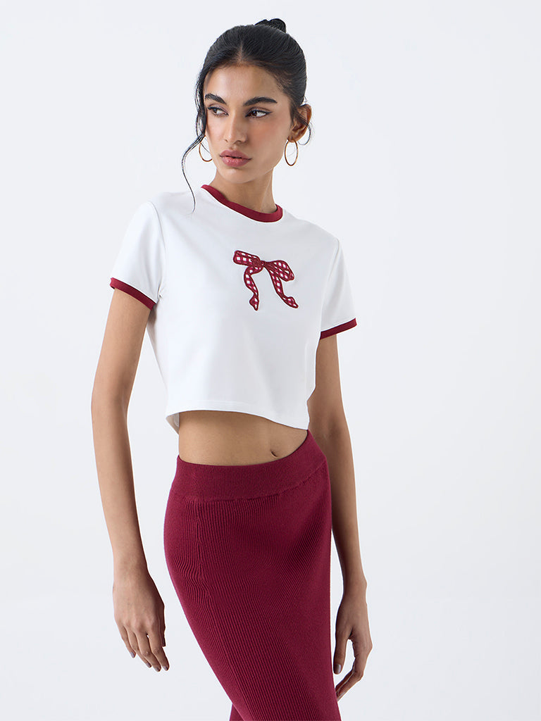 Nuon Off-White Bow Printed Cotton-Blend T-Shirt