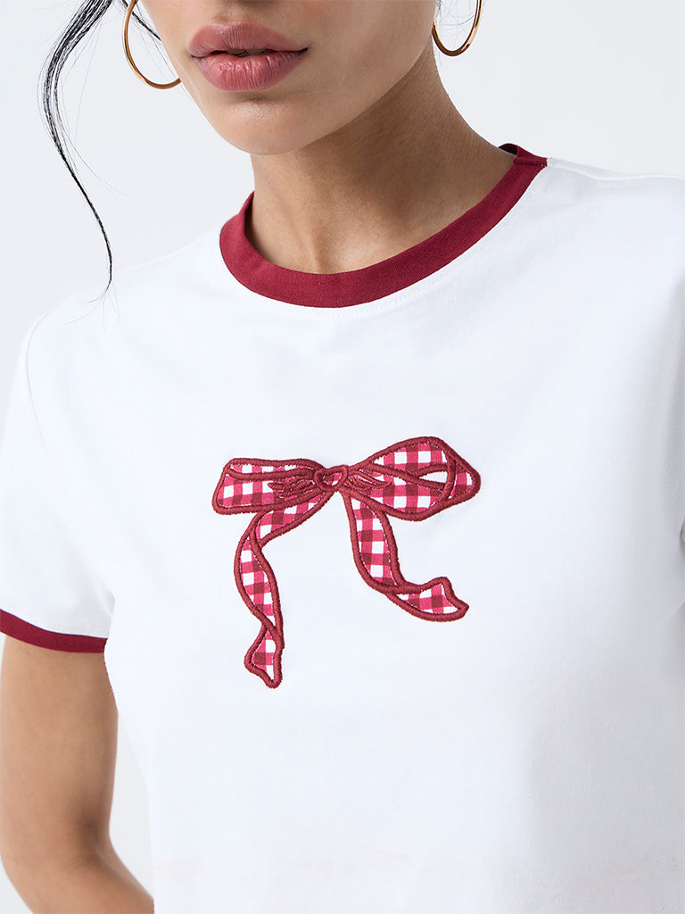 Nuon Off-White Bow Printed Cotton-Blend T-Shirt