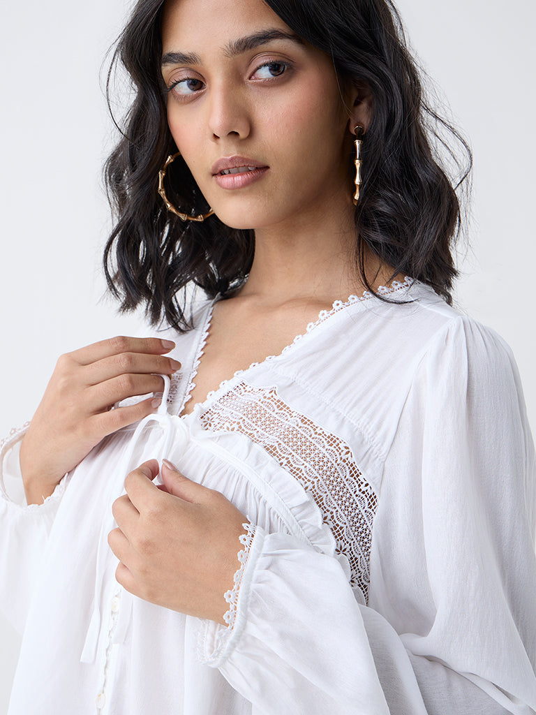 LOV White Lace-Detailed Blouse-Online Exclusive