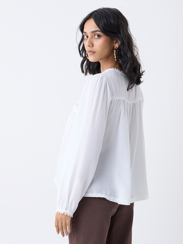 LOV White Lace-Detailed Blouse-Online Exclusive