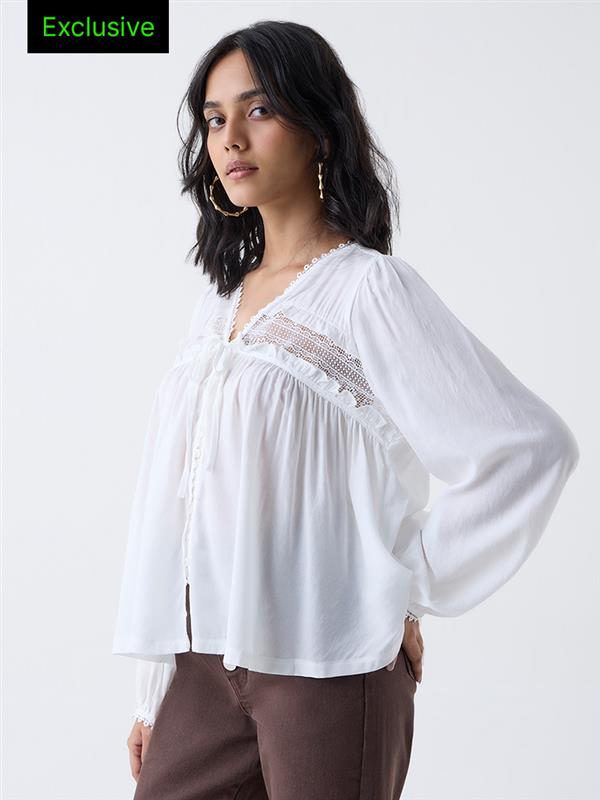 LOV White Lace-Detailed Blouse-Online Exclusive