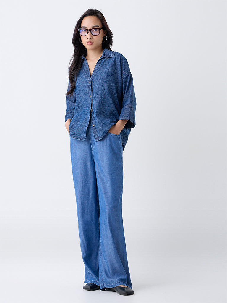 LOV Blue High-Low Denim Shirt