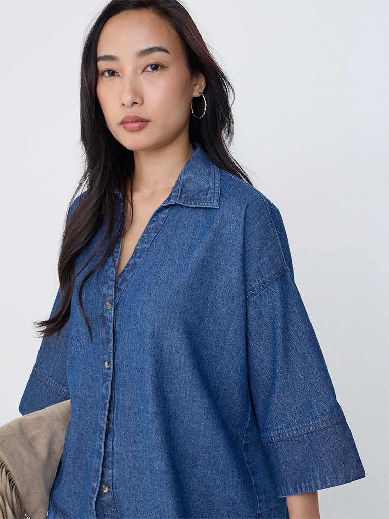 LOV Blue High-Low Denim Shirt